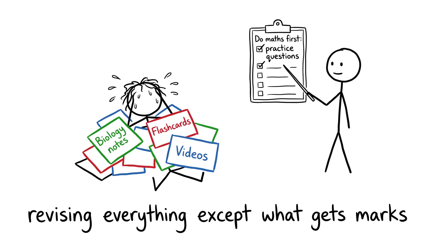 A student revising everything except what gets marks