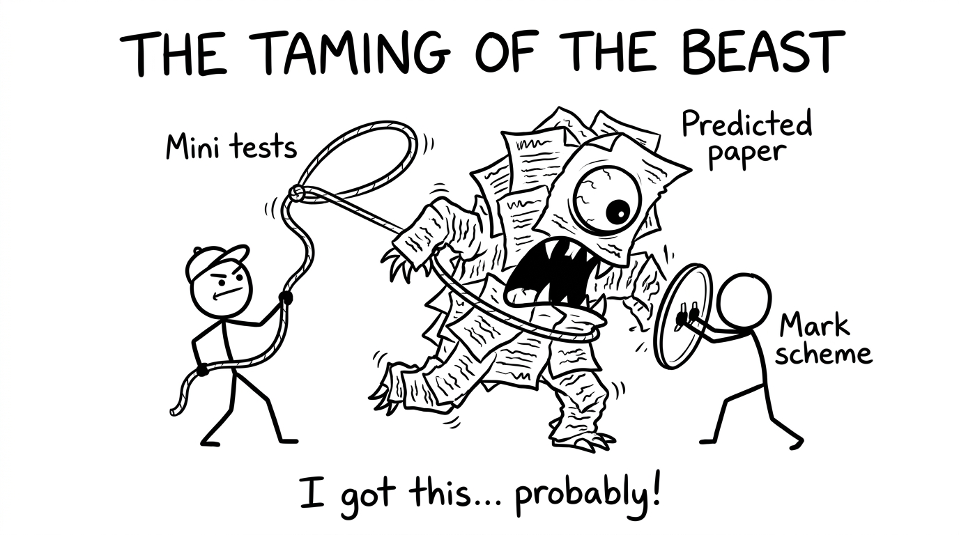 Predicted paper monster tamed by mini tests and mark scheme
