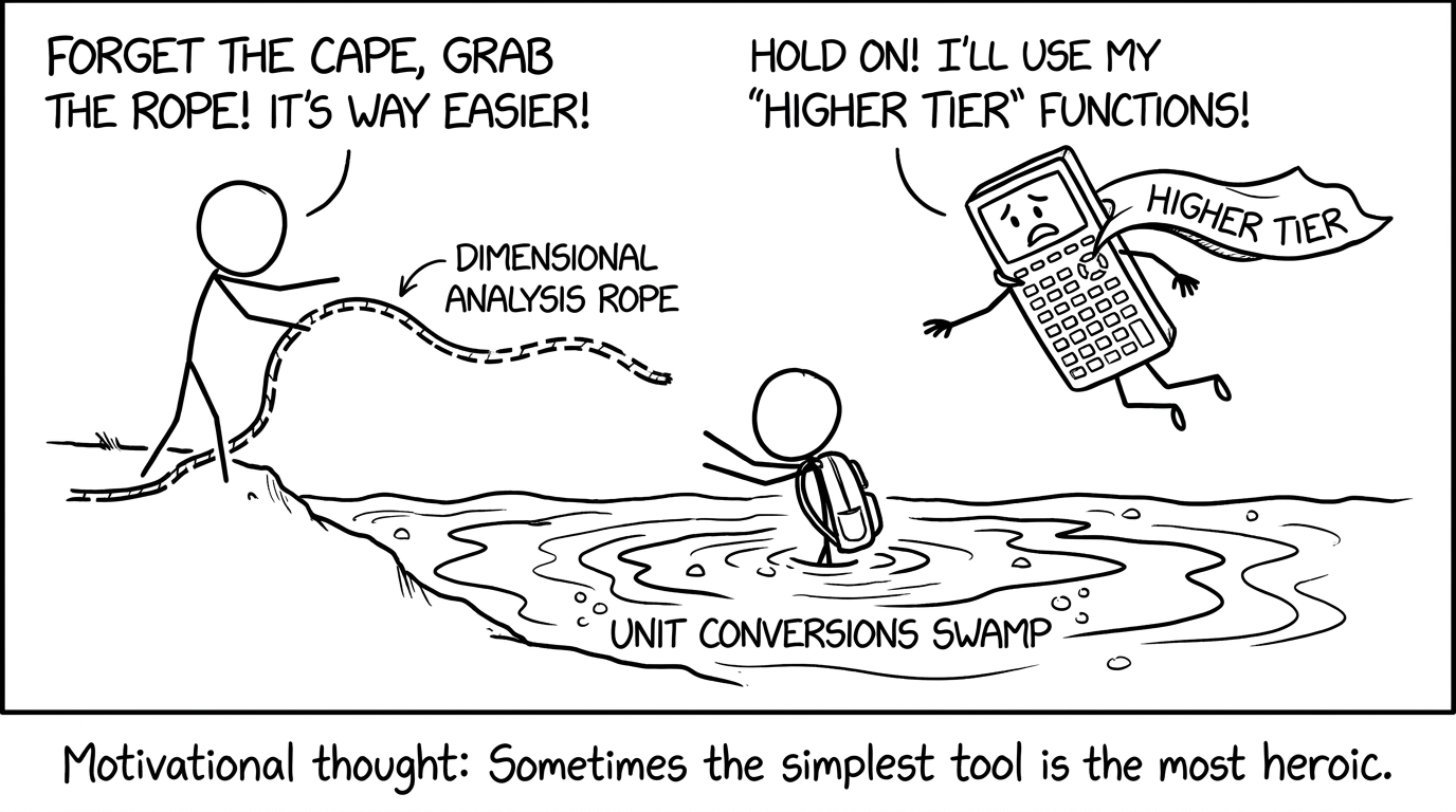 Calculator superhero rescues unit conversions